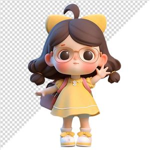 Hình ảnh bé gái đeo cặp sách vui vẻ dễ thương 3D file PNG CR 818