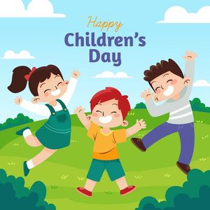 Mẫu poster trẻ vui chơi dễ thương trên đồng cỏ ngày lễ của trẻ - CR1108