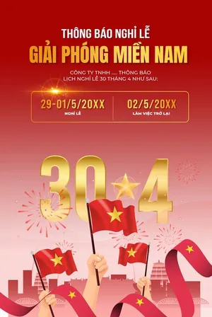 Thông báo nghỉ lễ ngày giải phóng miền Nam 30-04 nền đỏ  File AI 0091