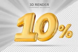 Mẫu số sale giảm giá 10% 3D màu vàng gold PNG chất lượng cao CR111