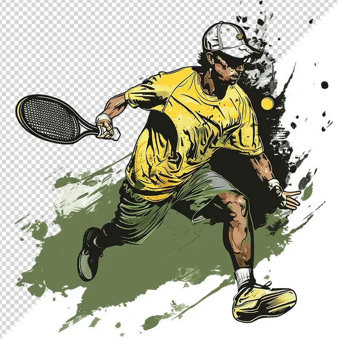 Ảnh minh họa vận động viên môn pickleball đánh bóng phong cách retro - File PNG 0026