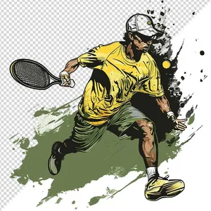 Ảnh minh họa vận động viên môn pickleball đánh bóng phong cách retro - File PNG 0026
