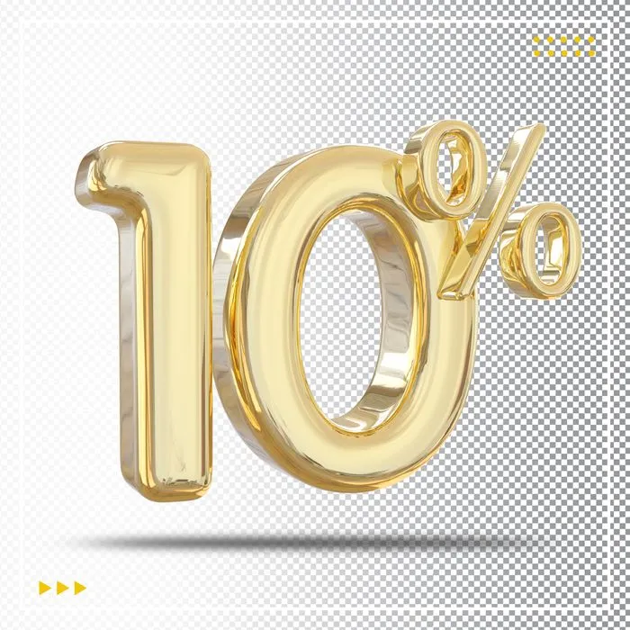 Mẫu số sale giảm giá 10% 3D màu vàng gold PNG chất lượng cao CR073