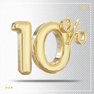 Mẫu số sale giảm giá 10% 3D màu vàng gold PNG chất lượng cao CR073
