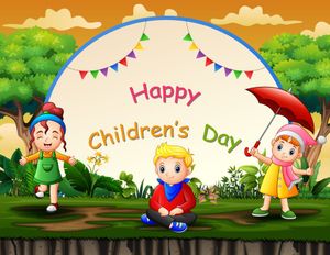 Ảnh banner, background trẻ vui chơi trên đồng cỏ mừng ngày của trẻ vector CR634