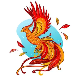Mẫu ảnh minh họa phượng hoàng bay màu đỏ cam vector CR021