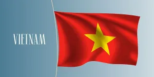 Ảnh minh họa cờ Việt Nam tung bay nền màu xanh vector File AI 093