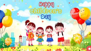 Ảnh minh họa trẻ vui chơi mây và cầu vồng ngày lễ của trẻ - CR1120