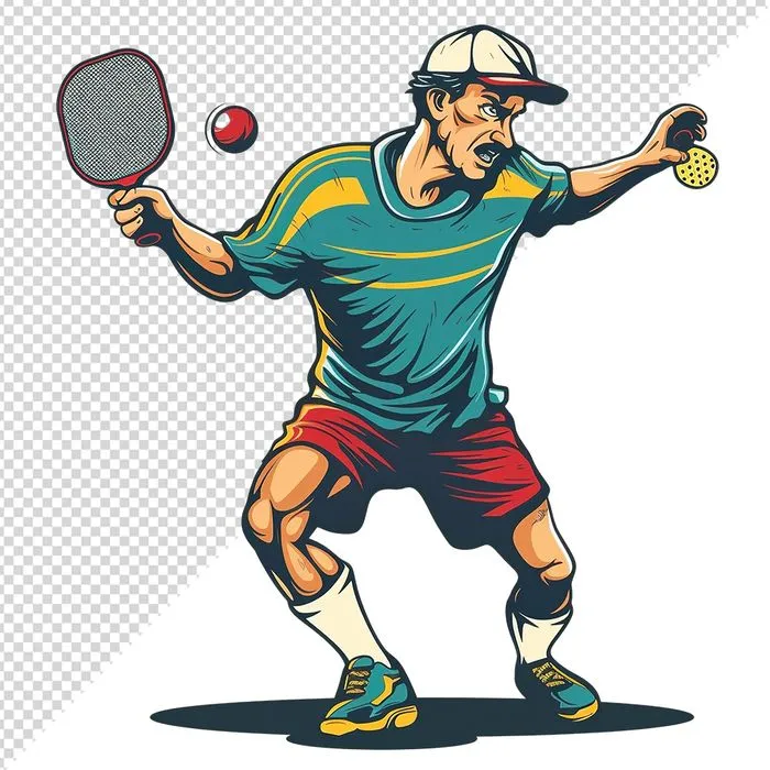 Ảnh minh họa vận động viên môn pickleball phát bóng phong cách retro - File PNG 0013