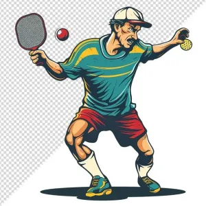 Ảnh minh họa vận động viên môn pickleball phát bóng phong cách retro - File PNG 0013