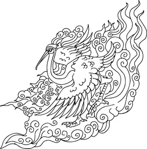 Mẫu hoa văn chim phượng hoàng lửa màu đen vector CR077
