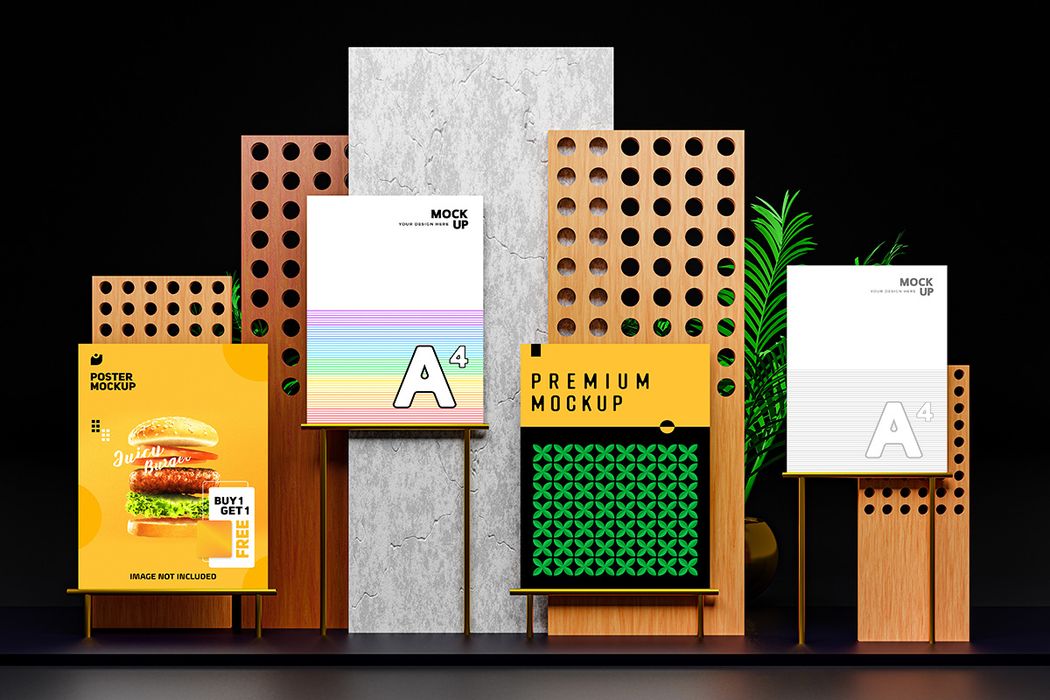 Mockup Poster Tờ Rơi Trưng Bày PSD file PSD