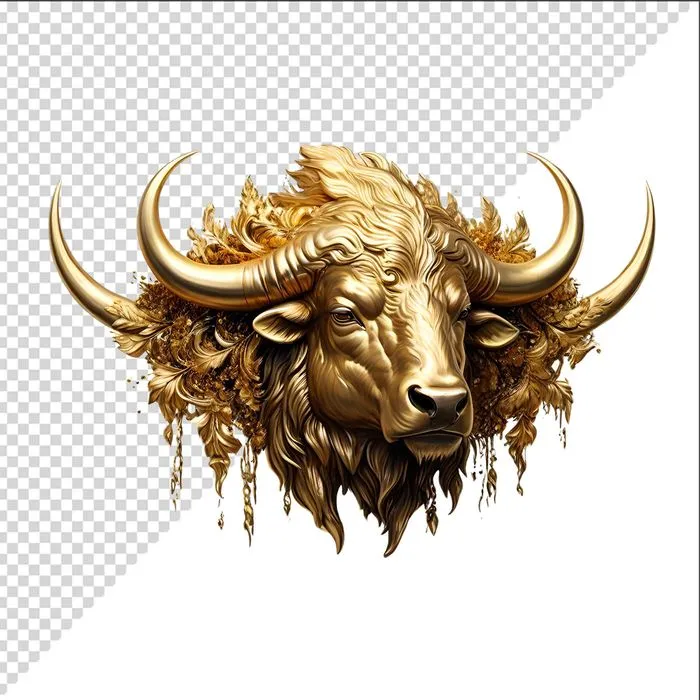 Ảnh vẽ logo đầu trâu phong cách vàng gold file PNG 033
