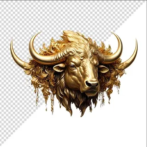 Ảnh vẽ logo đầu trâu phong cách vàng gold file PNG 033