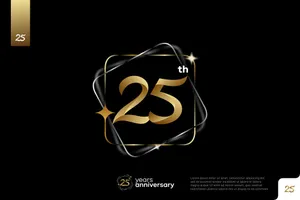 Logo kỷ niệm 25 năm ra trường màu vàng gold vector File AI CR011