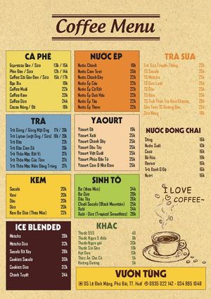 Menu Vườn Tùng Coffee – xanh lá dịu mắt - File Corel