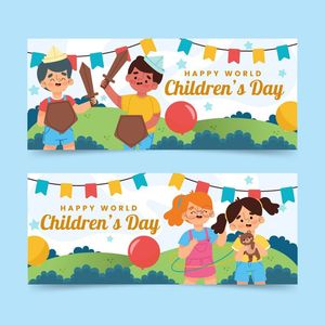 Mẫu banner, background trẻ vui mừng trên thuyền ngày thiếu nhi vector CR734