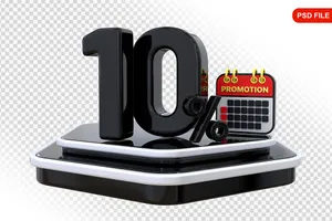 Mẫu số sale giảm giá 10% 3D đen bóng PNG chất lượng cao CR124