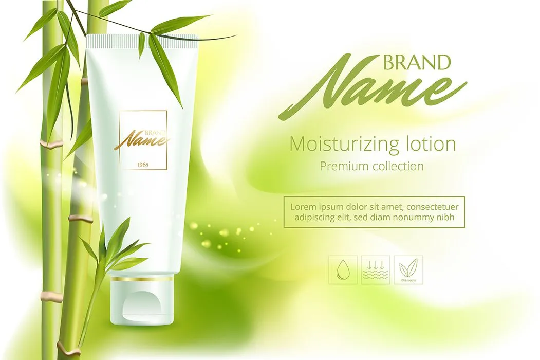 Mẫu poster mỹ phẩm tinh chất từ thiên nhiên nền cây tre trúc AI 185