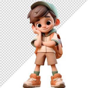 Hình ảnh bé trai đeo cặp sách, đội mũ vui vẻ 3D file PNG CR 831