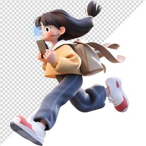 Hình ảnh bé gái đeo cặp sách chạy 3D file PNG CR 827