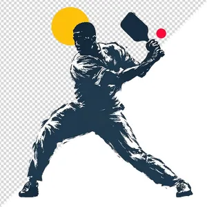 Ảnh minh họa vận động viên môn pickleball đang đánh bóng phong cách retro - File PNG 008
