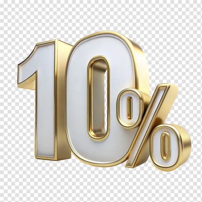 Mẫu số sale giảm giá 10% 3D màu trắng viền vàng gold PNG chất lượng cao CR103