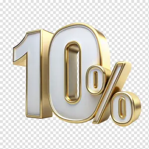 Mẫu số sale giảm giá 10% 3D màu trắng viền vàng gold PNG chất lượng cao CR103
