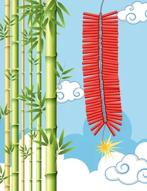 Mẫu backgroud minh họa tre trúc và dây pháo file AI 216