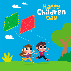Mẫu poster trẻ vui chơi thả diều mừng ngày lễ của trẻ vector CR679
