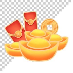 Ảnh vẽ tay 4 đĩnh vàng và bao lì xì vector File số 044