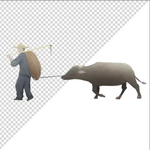 Ảnh vẽ người nông dân dắt trâu phong cách vẽ tay file PNG 031