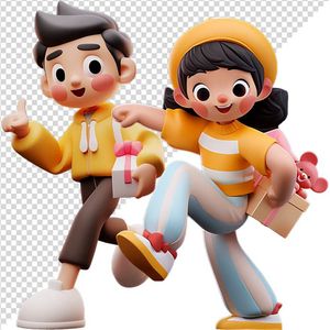 Hình ảnh bé trai bé gái vui vẻ cầm quà tặng 3D file PNG CR 816