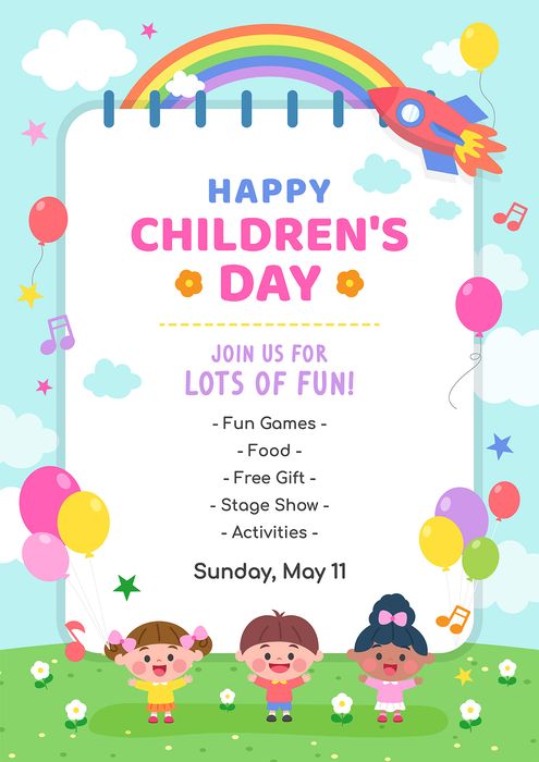Mẫu thiệp, poster trẻ em vui chơi ngày lễ của trẻ CR846