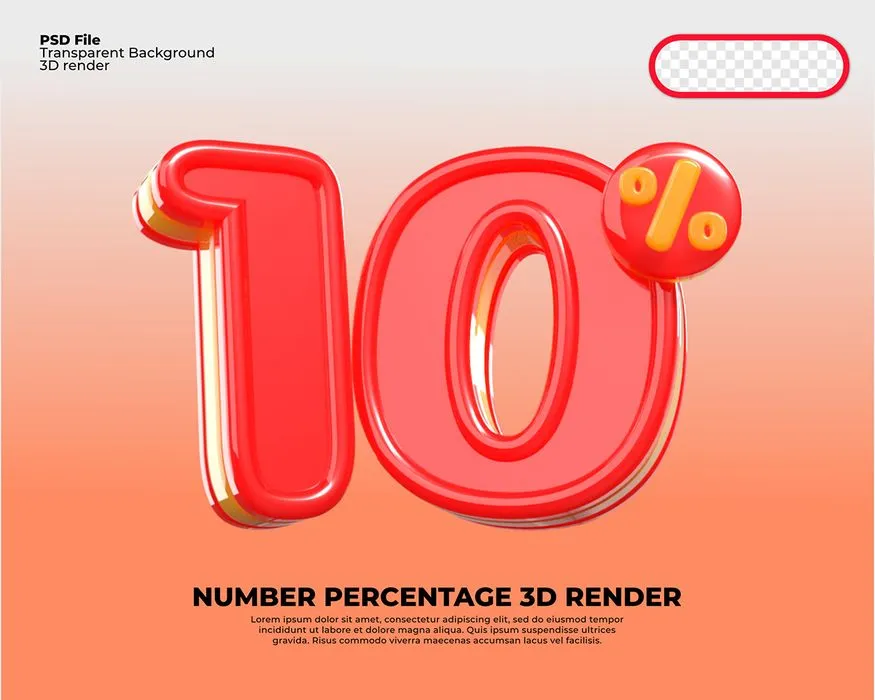 Mẫu số sale giảm giá 10% 3D màu đỏ vàng PNG chất lượng cao CR087