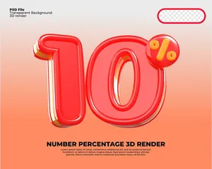 Mẫu số sale giảm giá 10% 3D màu đỏ vàng PNG chất lượng cao CR087