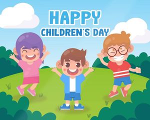 Mẫu background trẻ em vui chơi trên đồng cỏ ngày lễ của trẻ vector - CR871