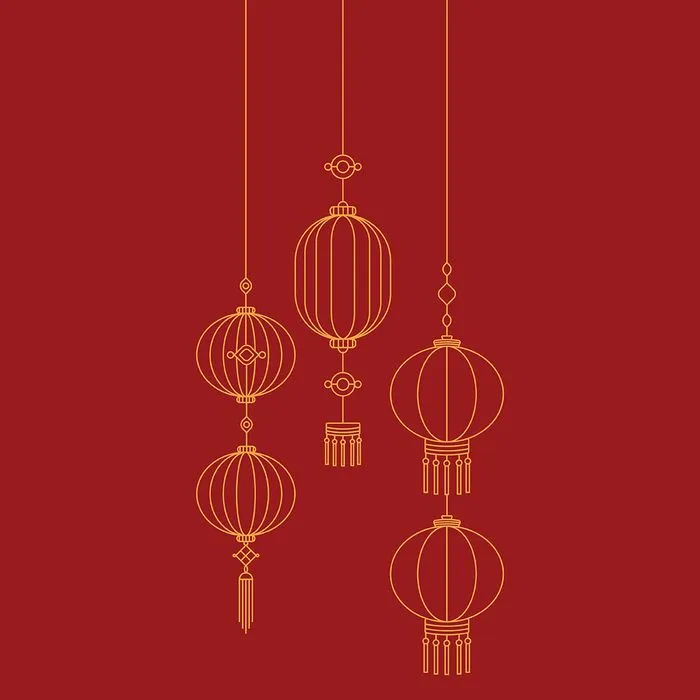 Background đèn lồng màu vàng nền đỏ mừng tết vector file AI CR006