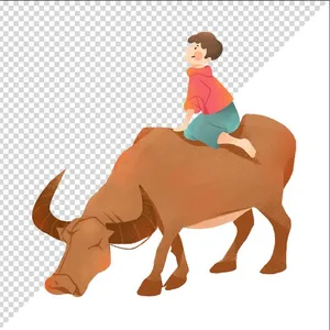 Ảnh vẽ cậu bé cưỡi trâu phong cách vẽ tay file PNG 028