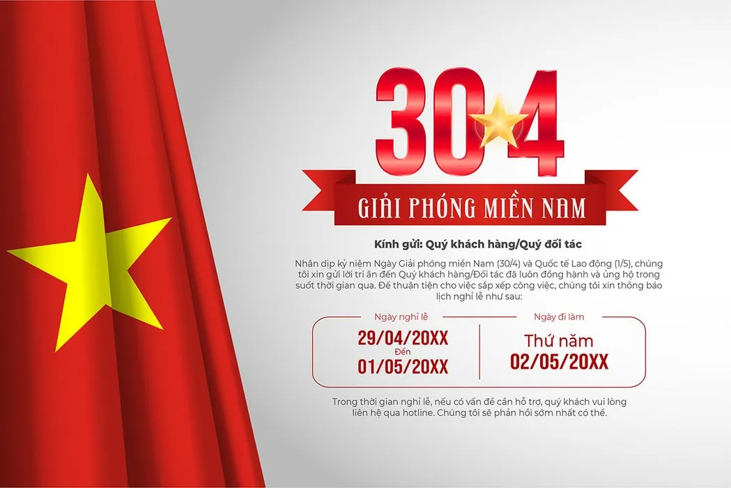 Banner thông báo nghỉ lễ chào mừng ngày giải phóng miền Nam nền trắng File AI 0045