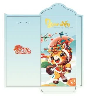 Bao Lì Xì Tết 2026 Hình Ngựa Hoạt Hình Đáng Yêu – File CDR Vector