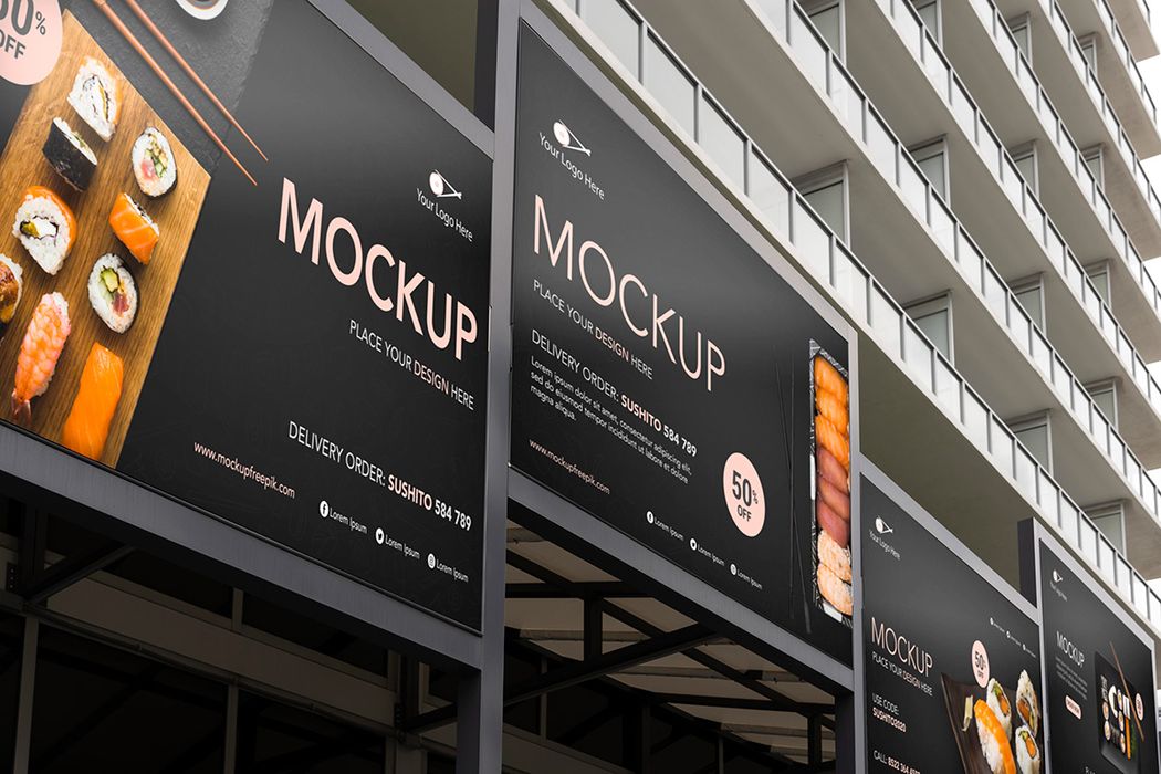Mockup biển hiệu cửa hàng nổi bật file PSD