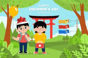 Mẫu background trẻ em ngày quốc tế thiếu nhi vector mẫu phong cách nhật bản CR577