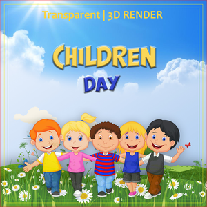 Mẫu poster trẻ vui chơi trên đồng cỏ mừng ngày lễ của trẻ vector CR681