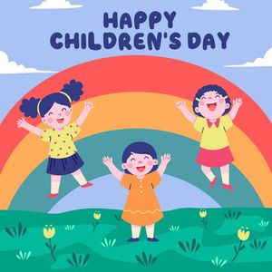 Mẫu poster trẻ vui chơi trên đồng cỏ mừng ngày lễ của trẻ - CR1097