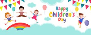 Mẫu banner trẻ vui chơi mây và cầu vồng ngày lễ của trẻ - CR1119