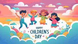 Mẫu banner, background trẻ vui chơi trên mây mừng ngày thiếu nhi vector CR745