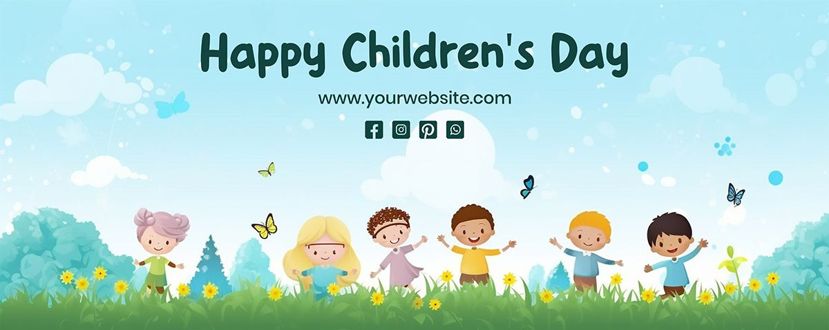 Mẫu banner, background trẻ em vui chơi trên đồng cỏ mừng ngày lễ của trẻ - CR958