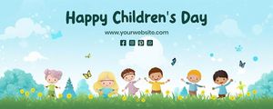 Mẫu banner, background trẻ em vui chơi trên đồng cỏ mừng ngày lễ của trẻ - CR958