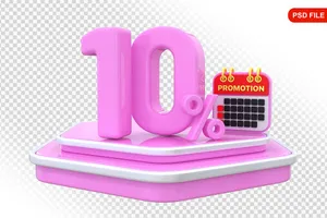 Mẫu số sale giảm giá 10% 3D màu hồng PNG chất lượng cao CR125